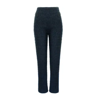 Ccy Currency Women's Mohair Zigzag Knitted Pants - Dark Green Melange