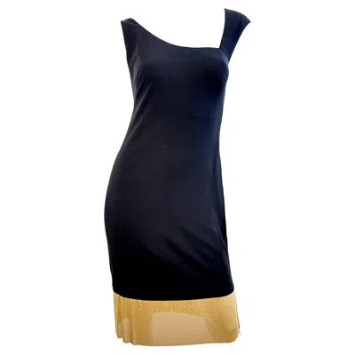 Pre-owned Cd Greene Early 2000s  Vintage Black Dress Gold Mesh Hem Cocktail Party Us Size 6