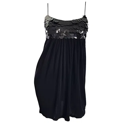 Pre-owned Cd Greene Vintage  Black Silk Jersey Paillettes Sequin Size 4 90s Babydoll Dress