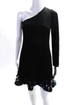 Cd Greene Womens One Shoulder Long Sleeve Sequin Trim Dress Black In Black