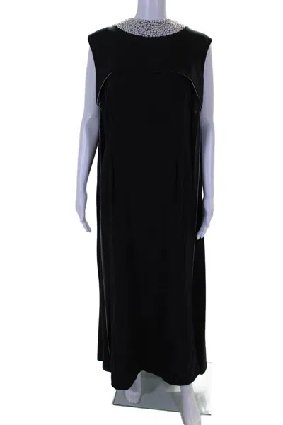 Cd Greene Womens Pearled Round Neck Sleeveless Overlaid Maxi Gown Black