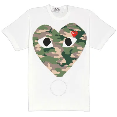 Cdg Play Camo Big Heart Print T-shirt In White