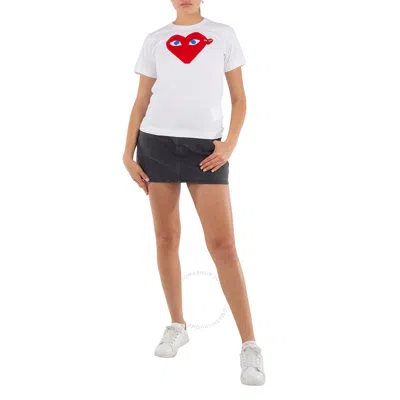 Cdg Play Comme Des Garcons Ladies Hearts Print Cotton T-shirt In White