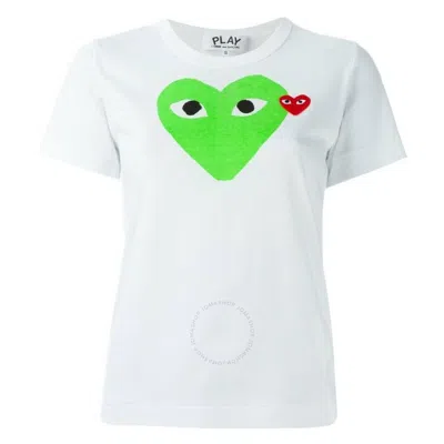 Cdg Play Double Heart Logo Short-sleve T-shirt In Green