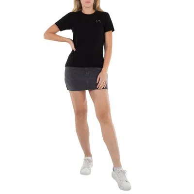 Cdg Play Heart Embroidered T-shirt In Black