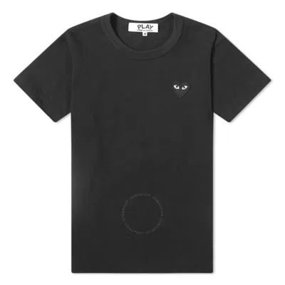 Cdg Play Heart Embroidered T-shirt In Black