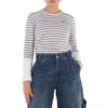 Cdg Play Horizontal-stripe Heart Emblem Long-sleeve T-shirt In White