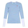 Cdg Play Horizontal-stripe Heart Emblem  Long-sleeve T-shirt In Blue/white