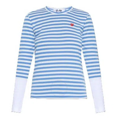 Cdg Play Horizontal-stripe Heart Emblem  Long-sleeve T-shirt In Blue/white