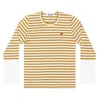 Cdg Play Horizontal-stripe Heart Emblem Long-sleeve T-shirt In Green/white