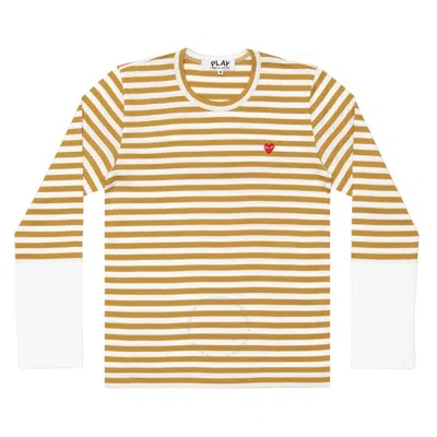 Cdg Play Horizontal-stripe Heart Emblem  Long-sleeve T-shirt In Green/white