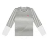 Cdg Play Horizontal-stripe Heart Emblem  Long-sleeve T-shirt In Grey/white