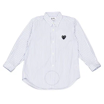 Cdg Play Kids Heart Pinstripe Cotton Shirt In Blue