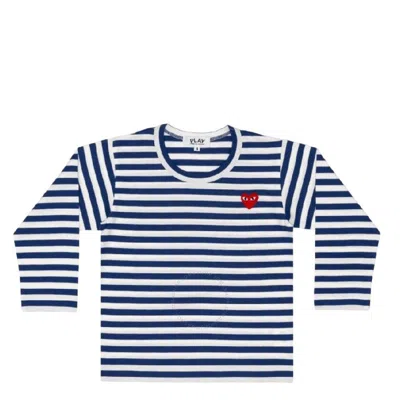 Cdg Play Kids Striped Pattern Long Sleeve T-shirt In Blue