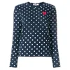 Cdg Play Long Sleeve Polka Dot Heart Embroidered T-shirt In Blue/white