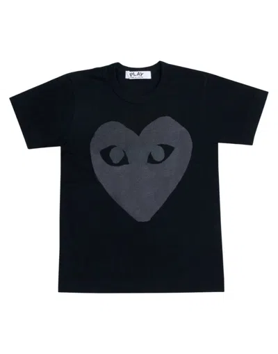 Cdg Play Matte Heart Graphic Black T-shirt In Blue