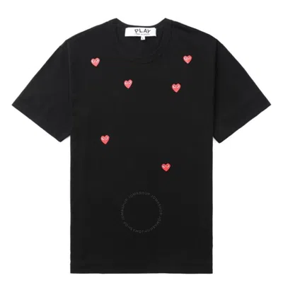 Cdg Play Kids'  Multi Heart Printed Cotton T-shirt In Black