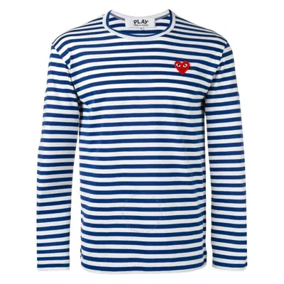 Cdg Play Striped Heart Emblem Long-sleeve T-shirt In Blue