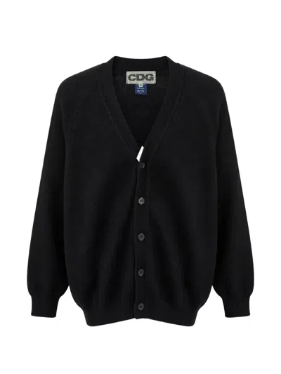 Cdg Raglan-sleeve V-neck Cardigan In Black