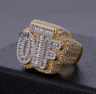 Pre-owned Cdj 2.83ct Baguette Genuine Moissanite Men's Customized "otf" Name Ring 925 Silver In White
