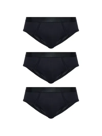 Cdlp Logo-waistband Briefs (set Of Three) In Blue
