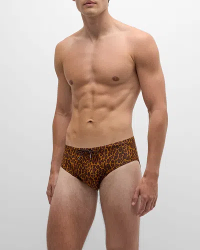 Cdlp Men's Leopard Swim Briefs In Cinnamon Leo