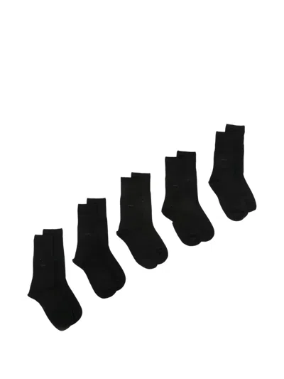 Cdlp Ribbed-cuff Logo-print Socks (set Of Five) In Black