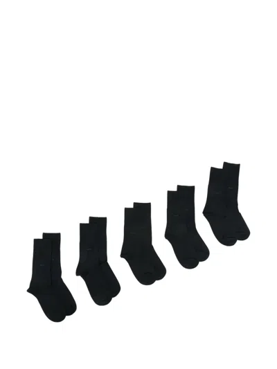 Cdlp Ribbed-cuff Logo-print Socks (set Of Five) In Black