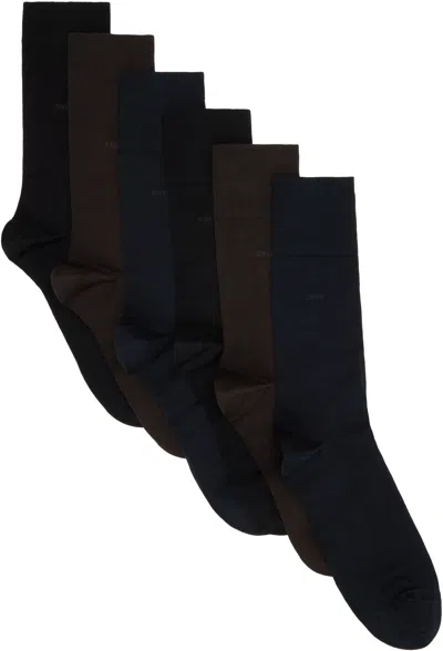 Cdlp Six-pack Multicolor Mid Length Socks In Blk+drk Brwn+drk Nvy