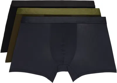 Cdlp Three-pack Multicolor Boxer Briefs In Blk+drknvy+olive Grn