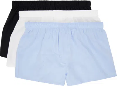 Cdlp Three-pack Multicolor Slim Woven Boxers In Black+white+sky Blue