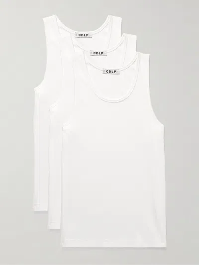 Cdlp Three-pack Ribbed Stretch Lyocell And Cotton-blend Jersey Tank Tops In White