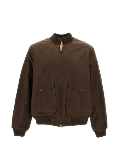 Ceccarelli 7072 New Zip-up Ribbed-trim Bomber Jacket In Brown