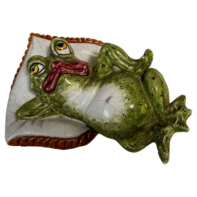 Pre-owned Ceccarelli Frog Sculpture Figurine In Glazed Rerra Cotta Signed  Italy In Brown