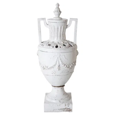 Pre-owned Ceccarelli Italian Neoclassical White Glazed Ceramic Urn, Large Scale