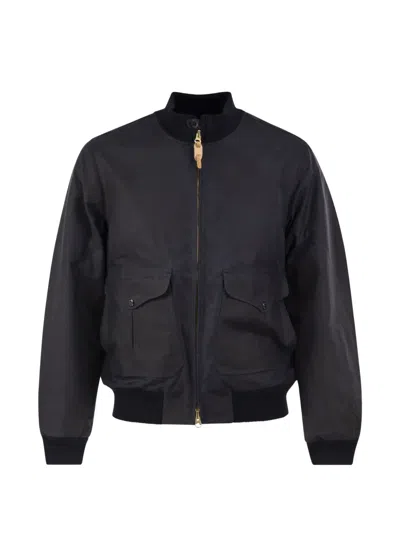 Ceccarelli Waxed Cotton Bomber Jacket In Black