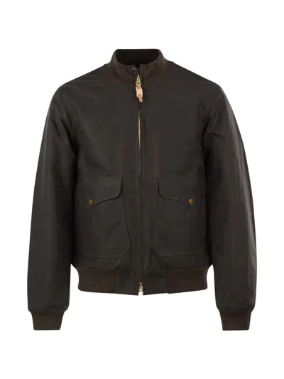 Ceccarelli Waxed-cotton Bomber Jacket In Brown
