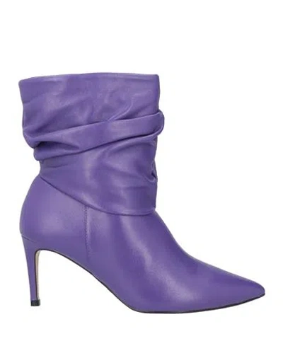 Cecconello Woman Ankle Boots Purple Size 7 Leather