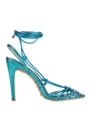 Cecconello Woman Sandals Azure Size 6 Leather In Blue