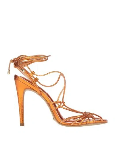 Cecconello Woman Sandals Orange Size 6 Leather In Orange