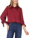 Cece 3/4 Sleeve Button Down Blouse In Burgundy