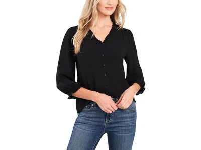 CECE 3/4 SLEEVE RUFFLED V-NECK BLOUSE
