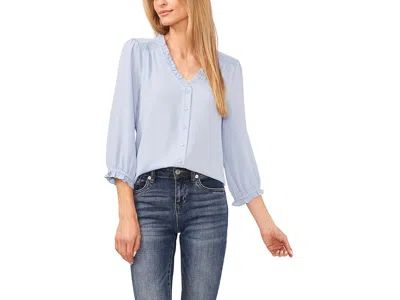 Cece 3/4 Sleeve Ruffled V-neck Blouse In Blue
