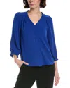 Cece Ruffled Button-front Top In Blue