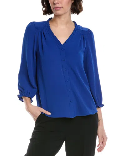 Cece 3/4 Sleeve V-neck Blouse In Blue