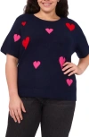 Cece All Over Heart Short Sleeve Sweater In Blue