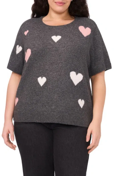 CECE CECE ALL OVER HEART SHORT SLEEVE SWEATER