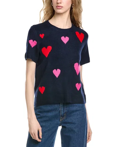 Cece All Over Heart Sweater In Blue