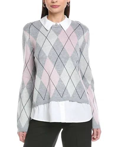 CECE ARGYLE TWOFER WOOL-BLEND SWEATER