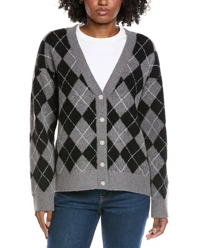 Cece Argyle Wool-blend Cardigan In Gray